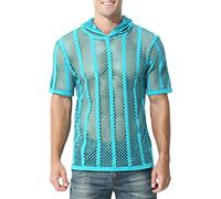 ORANDESIGNE Intimo da Uomo T-Shirt a Rete Trasparente Maglietta a Manica Lunga Camicetta Slim Fit Biancheria Intima Camicia da Ballo Latino Jazz Danza Moderna Palestra P Blu M