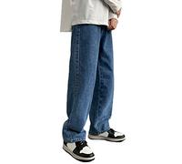 ORANDESIGNE Jeans Uomo Larghi Casual Moda Pantaloni in Denim Uomo Vita Alta Streetwear Casual Comode Jeans Diritti Lunghi Primavera Autunno A Blu XS