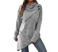 ORANDESIGNE Maglie a Manica Lunga Donna Elegante Dolcevita Invernale Maglione Asimmetrico Maglietta con Bottoni Sportiva Lunga Pullover Autunno T-Shirt Bluse Primavera Felpe A Grigio M
