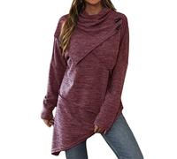 ORANDESIGNE Maglie a Manica Lunga Donna Elegante Dolcevita Invernale Maglione Asimmetrico Maglietta con Bottoni Sportiva Lunga Pullover Autunno T-Shirt Bluse Primavera Felpe A Viola L