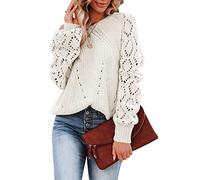 ORANDESIGNE Maglione Donna Sweatshirt Oversize Pullover Primavera Autunno Inverno Maglione con Spalle Scoperte Manica Lunga Casual Moda Girocollo Tops in Maglia A Bianco S