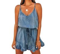 ORANDESIGNE Monopezzi e Tutine da Donna Estivi Jumpsuit Salopette Jeans Corta Denim Pantaloncini Pantalone Overall Senza Maniche Bretelle Playsuit Tuta Moda Jeans F Blu XS