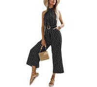 ORANDESIGNE Monopezzi e Tutine da Donna Estivi Jumpsuit Tuta Elegante Cerimonia Spalle Scoperte Senza Maniche Pois Playsuit Cocktail Overall Monopezzo con Cintura Pagliaccetto Nero M