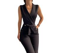 ORANDESIGNE Monopezzo Donna Elegante Tutina Pantalone Lungo Tailleur Tuta Pantaloni Business Estiva Jumpsuit Sexy Pagliaccetto Blazer Casual Overall Con Cintura Nero XS
