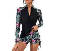 ORANDESIGNE Muta per Donna Due Pezzi Manica Lunga Anti-UV Costume da Bagno subacqueo Beach Surfing per Immersioni subacquee Surf Snorkeling Push up Tankini Boyshort Sportivo I Rosso S