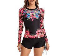 ORANDESIGNE Muta per Donna Due Pezzi Manica Lunga Anti-UV Costume da Bagno subacqueo Beach Surfing per Immersioni subacquee Surf Snorkeling Push up Tankini Boyshort Sportivo G Nero S