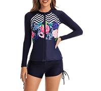 ORANDESIGNE Muta per Donna Due Pezzi Manica Lunga Anti-UV Costume da Bagno subacqueo Beach Surfing per Immersioni subacquee Surf Snorkeling Push up Tankini Boyshort Sportivo D Blu Scuro S