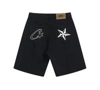 ORANDESIGNE Pantaloncini da Uomo Cowboy Hip Hop Style Jorts Y2K Streetwear Pocket Shorts Baggy Unisex Donna Jeans Shorts A Nero L