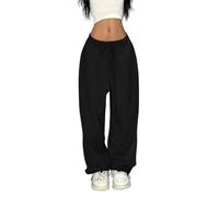 ORANDESIGNE Pantalone Tuta Donna Pantaloni Larghi da Danse da Jogging Sweatpants à Gamba Larga Vita Alta con Coulisse A Nero M