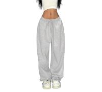 ORANDESIGNE Pantalone Tuta Donna Pantaloni Larghi da Danse da Jogging Sweatpants à Gamba Larga Vita Alta con Coulisse A Grigio Chiaro M