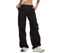 ORANDESIGNE Pantaloni Cargo a Vita Bassa da Donna Indie Aesthetic Y2K Pantaloni Jogger con Coulisse Hip Hop Pantaloni Larghi Hippie Punk 90er E-Girl Ragazze Adolescenti Harajuku Streetwear L Nero M