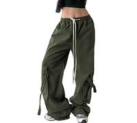 ORANDESIGNE Pantaloni Cargo a Vita Bassa da Donna Indie Aesthetic Y2K Pantaloni Jogger Hip Hop Pantaloni Larghi Hippie Punk 90er E-Girl Ragazze Adolescenti Harajuku Streetwear D Army Green S