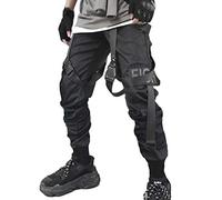 ORANDESIGNE Pantaloni Cargo Uomo con Coulisse Laterali Trousers della di Hip Hop Pantaloni Sportivi Multi-Tasca Neri Casual Street Ragazzi B Nero XL