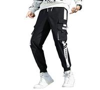 ORANDESIGNE Pantaloni Cargo Uomo con Coulisse Laterali Trousers della di Hip Hop Pantaloni Sportivi Multi-Tasca Neri Casual Street Ragazzi E Nero XL