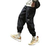 ORANDESIGNE Pantaloni Cargo Uomo, Pantaloni Lunghi Uomo con Coulisse Laterali Trousers della di Hip Hop Pantaloni Sportivi Multi-Tasca Neri da Uomo Casual Street Ragazzi Pantaloni V Nero L