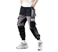 ORANDESIGNE Pantaloni da Jogging da Uomo Multi-Tasca Harem Hip Pop Pantaloni Sportivi Cargo alla Moda Casual D Nero XL