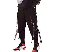 ORANDESIGNE Pantaloni da Jogging da Uomo Multi-Tasca Harem Hip Pop Pantaloni Sportivi Cargo alla Moda Casual A Nero XL