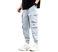 ORANDESIGNE Pantaloni da Jogging da Uomo Multi-Tasca Harem Hip Pop Pantaloni Sportivi Cargo alla Moda Casual I Blu XXL