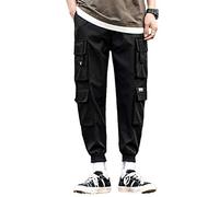 ORANDESIGNE Pantaloni da Jogging da Uomo Multi-Tasca Harem Hip Pop Pantaloni Sportivi Cargo alla Moda Casual I Nero L