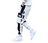 ORANDESIGNE Pantaloni da Jogging da Uomo Multi-Tasca Harem Hip Pop Pantaloni Sportivi Cargo alla Moda Casual D Bianco XS