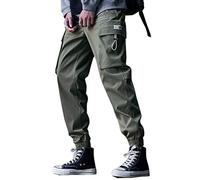 ORANDESIGNE Pantaloni da Jogging da Uomo Multi-Tasca Harem Hip Pop Pantaloni Sportivi da Uomo Pantaloni Cargo da Uomo alla Moda Casual ZC Verde L