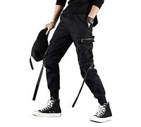 ORANDESIGNE Pantaloni da Jogging da Uomo Multi-Tasca Harem Hip Pop Pantaloni Sportivi da Uomo Pantaloni Cargo da Uomo alla Moda Casual P Nero M
