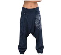 ORANDESIGNE Pantaloni da Uomo Harem con Pantaloni Harem Stampati e Unisex con Tasca Pantaloni da Uomo Harem Pantaloni Larghi Bloomers Dance Beach Bloomers Aladdin Imbracatura B Blu Scuro M