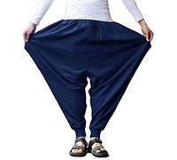 ORANDESIGNE Pantaloni da Uomo Harem con Stampati Unisex Pantaloni con Tasca Harem Pantaloni Larghi Bloomers Dance Beach Bloomers Aladdin Pantaloni Casual A Blu L