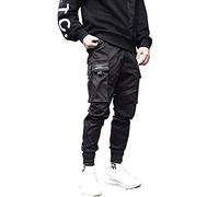 ORANDESIGNE Pantaloni da Uomo Multi-Tasca Harem Hip Pop Pantaloni Sportivi da Uomo Pantaloni Cargo da Uomo alla Moda Casual C Nero 3XL