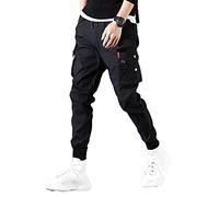 ORANDESIGNE Pantaloni da Uomo Multi-Tasca Harem Hip Pop Pantaloni Sportivi da Uomo Pantaloni Cargo da Uomo alla Moda Casual L Nero S