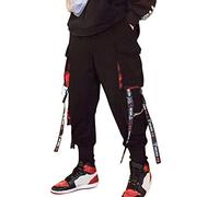 ORANDESIGNE Pantaloni da Uomo Multi-Tasca Harem Hip Pop Pantaloni Sportivi da Uomo Pantaloni Cargo da Uomo alla Moda Casual A Nero XL