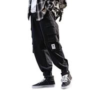ORANDESIGNE Pantaloni da Uomo Multi-Tasca Harem Hip Pop Pantaloni Sportivi da Uomo Pantaloni Cargo da Uomo alla Moda Casual U Nero L