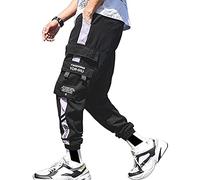 ORANDESIGNE Pantaloni da Uomo Multi-Tasca Harem Hip Pop Pantaloni Sportivi da Uomo Pantaloni Cargo da Uomo alla Moda Casual Q Nero S