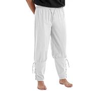ORANDESIGNE Pantaloni Tinta Unita Eleganti Uomo Medievale Rinascimentale Vichingo Pirata Pantaloni Costume Cosplay Pantaloni Larghi Cavaliere Contadino Naufraghi Costume Pantaloni F Bianco XL