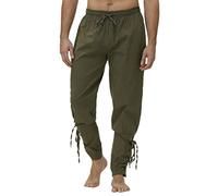 ORANDESIGNE Pantaloni Tinta Unita Eleganti Uomo Medievale Rinascimentale Vichingo Pirata Pantaloni Costume Cosplay Pantaloni Larghi Cavaliere Contadino Naufraghi Costume Pantaloni A Verde M