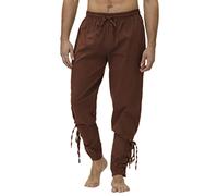 ORANDESIGNE Pantaloni Tinta Unita Eleganti Uomo Medievale Rinascimentale Vichingo Pirata Pantaloni Costume Cosplay Pantaloni Larghi Cavaliere Contadino Naufraghi Costume Pantaloni A Marrone L