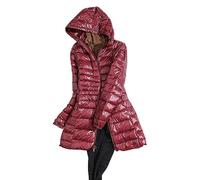 ORANDESIGNE Piumino Leggero Donna con Cappuccio Puffer Jacket Leggeri Giacca Cappotto Lungo Giubbino Down Jacket Piumino Leggero Caldo Giacche Trapuntato Slim Piumini Invernale B Rosso Vino L