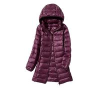 ORANDESIGNE Piumino Leggero Donna con Cappuccio Puffer Jacket Leggeri Giacca Cappotto Lungo Giubbino Down Jacket Piumino Leggero Caldo Giacche Trapuntato Slim Piumini Invernale A Viola XXL