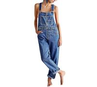 ORANDESIGNE Salopette Casual Stretch Denim Donna Jeans Tuta con Tasche Ragazza Sciolto Overall Lunga Dungarees Casual Pantaloni Bavaglino Jumpsuit Moda Hippie Cinturino A Blu M