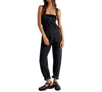 ORANDESIGNE Salopette Casual Stretch Denim Donna Jeans Tuta con Tasche Ragazza Sciolto Overall Lunga Dungarees Casual Pantaloni Bavaglino Jumpsuit Moda Hippie Cinturino A Nero XS