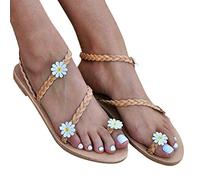 ORANDESIGNE Sandali da Donna Sandali Bassi Stile Bohémien Sandali da Spiaggia Infradito Sandali Romani Sandali con Pizzo e Fiori Sandali Tempo Libero Estivo A Marrone 40 EU