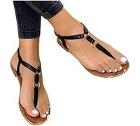 ORANDESIGNE Sandali da Donna Sandali Infradito con Separatore di Dita con Strass Sandali Piatti Antiscivolo da Donna con Cinturino per La Spiaggia Sandali Ragazze E Nero 35 EU