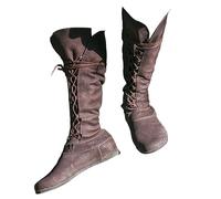 ORANDESIGNE Stivaletti da Uomo Medievali Stivali in Pelle PU Vintage Scarpe Piatte Corte Rinascimento Cavaliere Vichingo Prince Scarpe Cosplay Accessori per Costumi Pirata D Marrone 41 EU