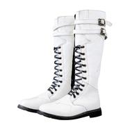 ORANDESIGNE Stivali da Uomo Medievali con Lacci Western Tacco a Blocco in Stile Rinascimento Steampunk Moda Piatti da Cavaliere A Bianco 40 EU