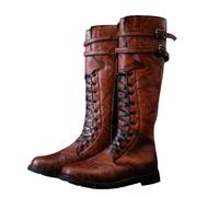 ORANDESIGNE Stivali da Uomo Medievali con Lacci Western Tacco a Blocco in Stile Rinascimento Steampunk Moda Piatti da Cavaliere A Marrone Chiaro 41 EU