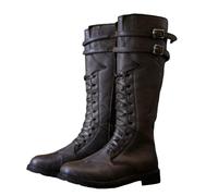 ORANDESIGNE Stivali da Uomo Medievali con Lacci Western Tacco a Blocco in Stile Rinascimento Steampunk Moda Piatti da Cavaliere A Caffè 44 EU