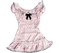 ORANDESIGNE Top Babydoll da Donna Anni 2000 Grunge Emo Goth Camicie Y2K Pizzo Bow Coquette Vintage Graphic Tee Estate Crop Top G Rosa XS