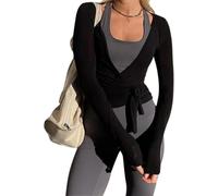 ORANDESIGNE Top Danza Donna Classica Scaldacuore Balletto Danza Y2K Crop Top Sportiva Maglia a Incrocio Yoga Top Scollo a V Ginnastica Fitness A Nero M