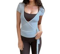 ORANDESIGNE Top Danza Donna Classica Scaldacuore Balletto Danza Y2K Crop Top Sportiva Maglia a Incrocio Yoga Top Scollo a V Ginnastica Fitness B Blu L