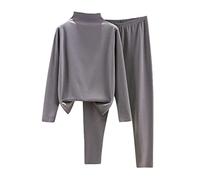 ORANDESIGNE Tuta Calda Donna 2 Pezzi Pigiama Top a Collo Alto + Legging Completi da Casa Invernali Tuta da Ginnastica Tuta Sportiva Completa per Yoga Jogging Training Casa A Grigio, L